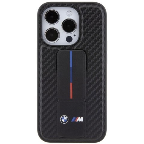 BMW nakładka do iPhone 15 Pro 6,1" czarna BMHCP15LGSPCCK M HC GRIP STAND PU SMOOTH AND CARBON