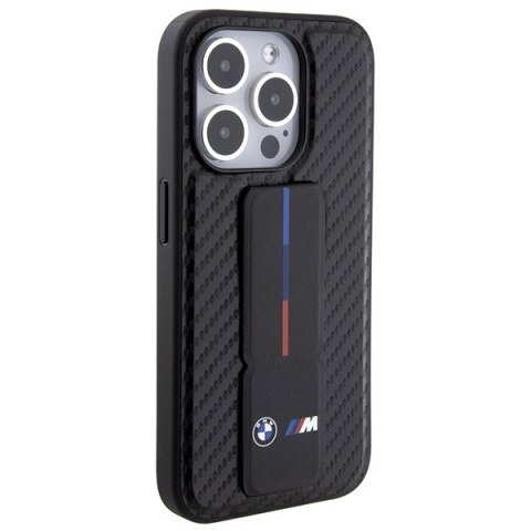 BMW nakładka do iPhone 15 Pro 6,1" czarna BMHCP15LGSPCCK M HC GRIP STAND PU SMOOTH AND CARBON