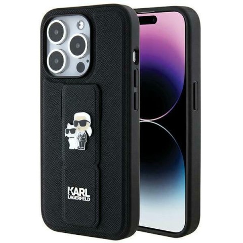 Karl Lagerfeld nakładka do iPhone 14 Pro Max 6,7" KLHCP14XGSAKCPK czarna HC GRIPSTAND SAFFIANO KC PINS
