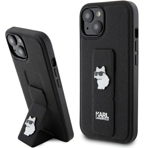 Karl Lagerfeld nakładka do iPhone 15 6,1" KLHCP15SGSACHPK czarna HC GRIPSTAND SAFFIANO CHOUPETTE PINS