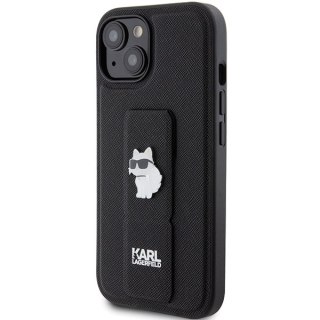 Karl Lagerfeld nakładka do iPhone 15 6,1" KLHCP15SGSACHPK czarna HC GRIPSTAND SAFFIANO CHOUPETTE PINS