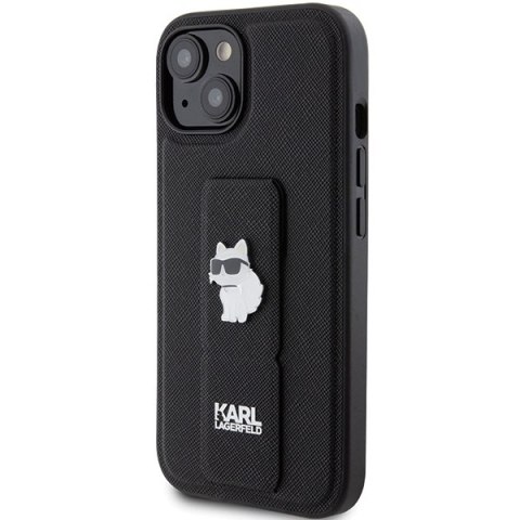 Karl Lagerfeld nakładka do iPhone 15 6,1" KLHCP15SGSACHPK czarna HC GRIPSTAND SAFFIANO CHOUPETTE PINS