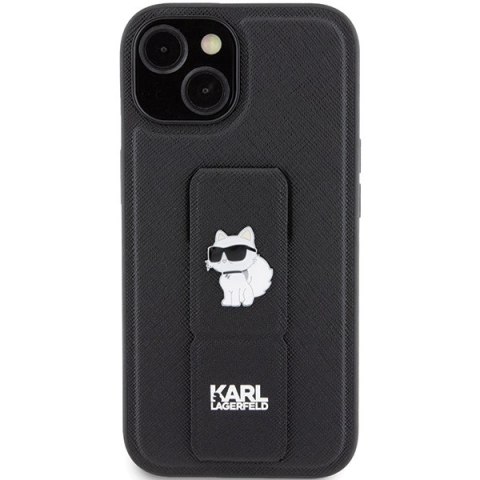 Karl Lagerfeld nakładka do iPhone 15 6,1" KLHCP15SGSACHPK czarna HC GRIPSTAND SAFFIANO CHOUPETTE PINS