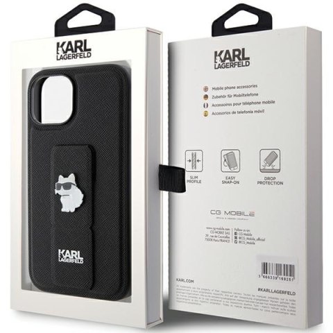 Karl Lagerfeld nakładka do iPhone 15 6,1" KLHCP15SGSACHPK czarna HC GRIPSTAND SAFFIANO CHOUPETTE PINS