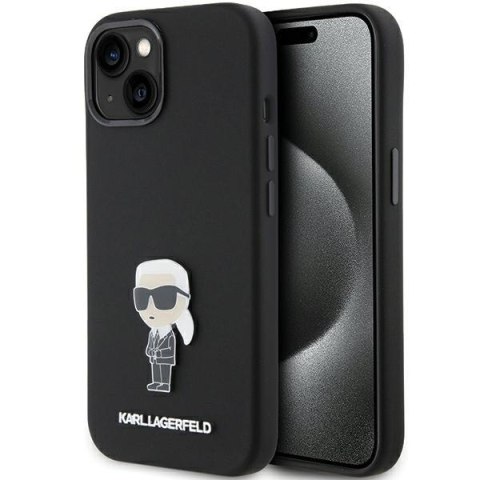 Karl Lagerfeld nakładka do iPhone 15 6,1" KLHCP15SSMHKNPK czarna HC SILICONE IKONIK METAL PIN