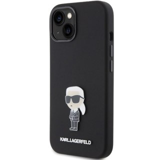 Karl Lagerfeld nakładka do iPhone 15 6,1" KLHCP15SSMHKNPK czarna HC SILICONE IKONIK METAL PIN