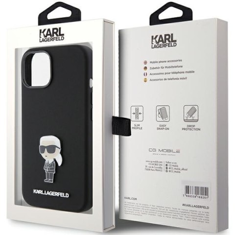 Karl Lagerfeld nakładka do iPhone 15 6,1" KLHCP15SSMHKNPK czarna HC SILICONE IKONIK METAL PIN
