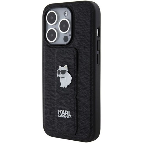 Karl Lagerfeld nakładka do iPhone 15 Pro 6,1" KLHCP15LGSACHPK czarna GRIPSTAND SAFFIANO CHOUPETTE PINS