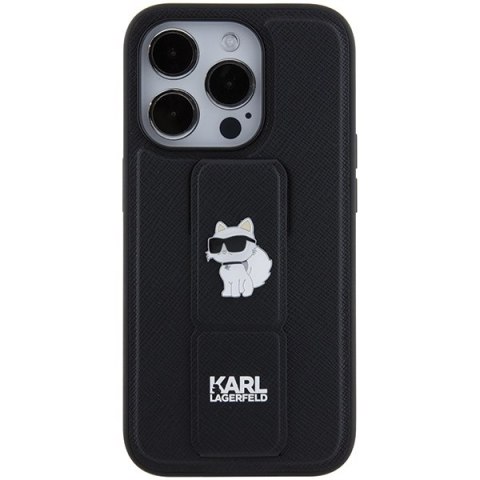Karl Lagerfeld nakładka do iPhone 15 Pro 6,1" KLHCP15LGSACHPK czarna GRIPSTAND SAFFIANO CHOUPETTE PINS