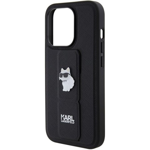 Karl Lagerfeld nakładka do iPhone 15 Pro 6,1" KLHCP15LGSACHPK czarna GRIPSTAND SAFFIANO CHOUPETTE PINS