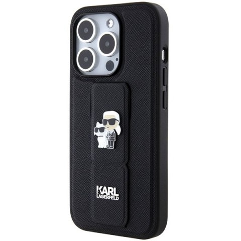 Karl Lagerfeld nakładka do iPhone 15 Pro 6,1" KLHCP15LGSAKCPK czarna HC GRIPSTAND SAFFIANO KC PINS