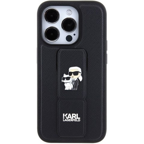 Karl Lagerfeld nakładka do iPhone 15 Pro 6,1" KLHCP15LGSAKCPK czarna HC GRIPSTAND SAFFIANO KC PINS