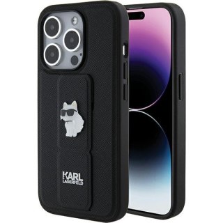 Karl Lagerfeld nakładka do iPhone 15 Pro Max 6,7" KLHCP15XGSACHPK czarna GRIPSTAND SAFFIANO CHOUPETTE PINS