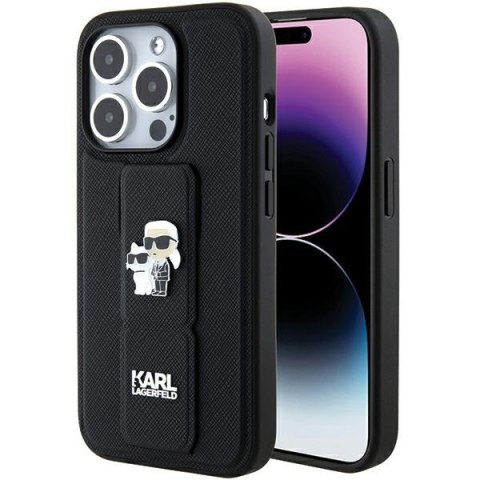 Karl Lagerfeld nakładka do iPhone 15 Pro Max 6,7" KLHCP15XGSAKCPK czarna HC GRIPSTAND SAFFIANO KC PINS