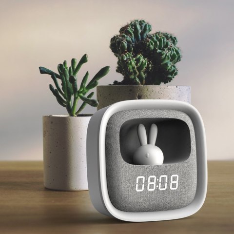 Budzik z nocnym króliczkiem LED PURE FNL-06 AURORA biały kwadratowy Forever Light