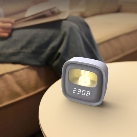 Budzik z nocnym króliczkiem LED PURE FNL-06 AURORA biały kwadratowy Forever Light