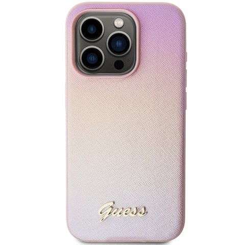 Guess nakładka do iPhone 15 Pro 6,1" GUHCP15LPSAIRSP różowa HC PU SAFFIANO IRIDESCENT SCRIPT