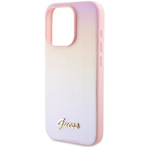 Guess nakładka do iPhone 15 Pro 6,1" GUHCP15LPSAIRSP różowa HC PU SAFFIANO IRIDESCENT SCRIPT