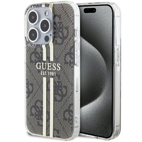 Guess nakładka do iPhone 15 Pro Max 6,7" GUHCP15XH4PSEGW brązowa HC IML 4G GOLD STRIPE