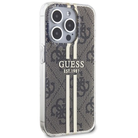 Guess nakładka do iPhone 15 Pro Max 6,7" GUHCP15XH4PSEGW brązowa HC IML 4G GOLD STRIPE