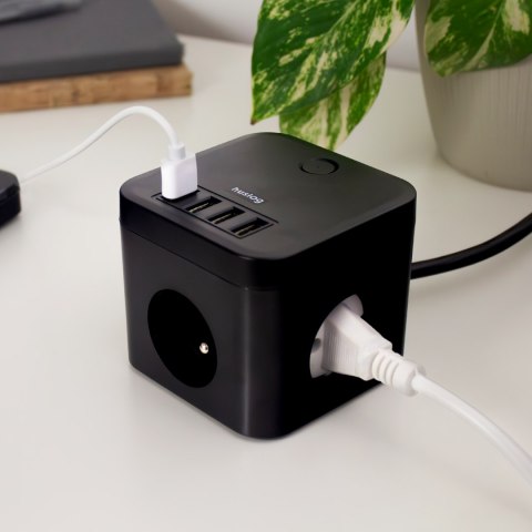 Huslog przedłużacz z 3 gniazdami czarny EMX-190224