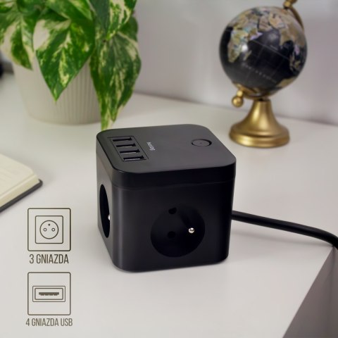 Huslog przedłużacz z 3 gniazdami czarny EMX-190224
