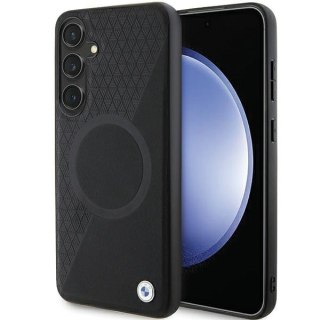 BMW nakładka do Samsung Galaxy S24 Plus czarna Signature Leather Half Textured & Circle MagSafe