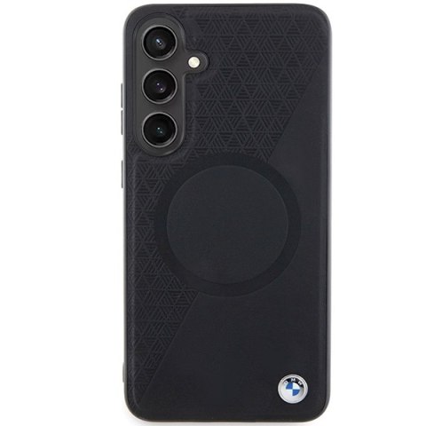 BMW nakładka do Samsung Galaxy S24 Plus czarna Signature Leather Half Textured & Circle MagSafe