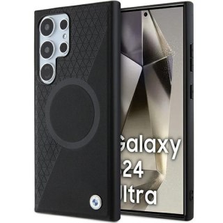 BMW nakładka do Samsung Galaxy S24 Ultra czarna Signature Leather Half Textured & Circle MagSafe