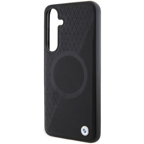 BMW nakładka do Samsung Galaxy S24 czarna Signature Leather Half Textured & Circle MagSafe