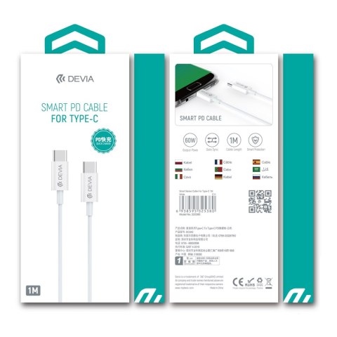 Devia kabel Smart EC042 PD USB-C - USB-C 1,0 m 60W 3A biały