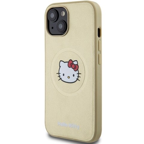 Nakładka Hello Kitty do iPhone 15 / 14 / 13 6,1" złota hardcase Leather Kitty Head MagSafe