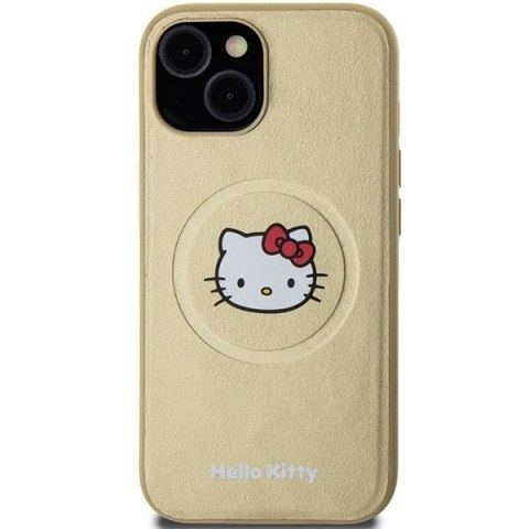 Nakładka Hello Kitty do iPhone 15 / 14 / 13 6,1" złota hardcase Leather Kitty Head MagSafe