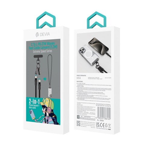 Devia kabel uniwersalna smycz 2w1 PD USB-C - Lightning 1,2 m 27W czarny