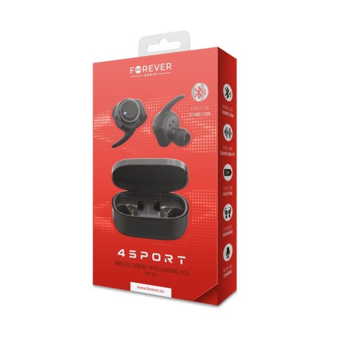 Forever słuchawki Bluetooth 4Sport TWE-300 czarne z etui ładującym