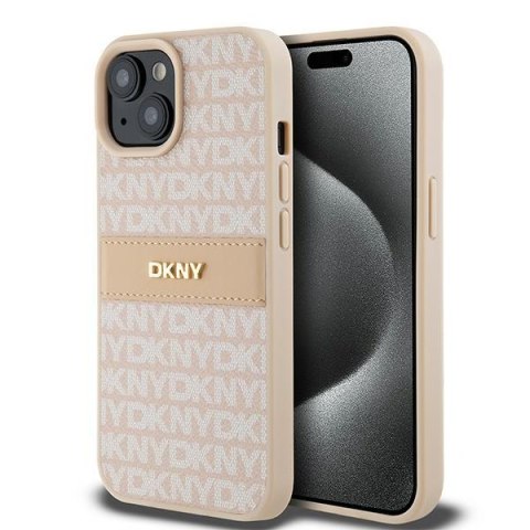 DKNY nakładka do iPhone 15 6,1" DKHCP15SPRTHSLP różowa HC PU repeat texture pattern w tonal stripe