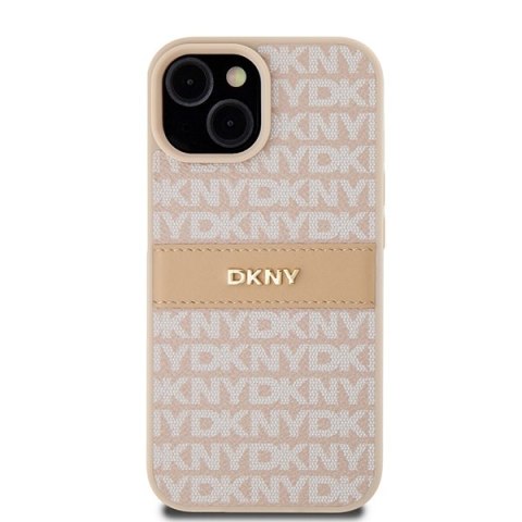 DKNY nakładka do iPhone 15 6,1" DKHCP15SPRTHSLP różowa HC PU repeat texture pattern w tonal stripe