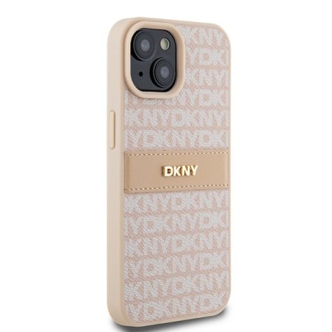 DKNY nakładka do iPhone 15 6,1" DKHCP15SPRTHSLP różowa HC PU repeat texture pattern w tonal stripe