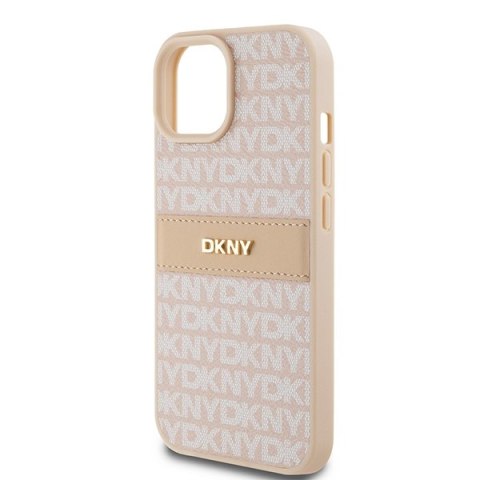 DKNY nakładka do iPhone 15 6,1" DKHCP15SPRTHSLP różowa HC PU repeat texture pattern w tonal stripe