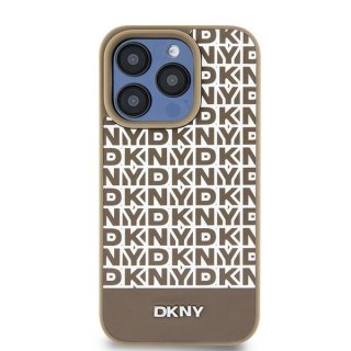 DKNY nakładka do iPhone 15 6,1" DKHMP15SPSOSPW brązowa HC Magsafe pu repeat pattern w bottom stripe