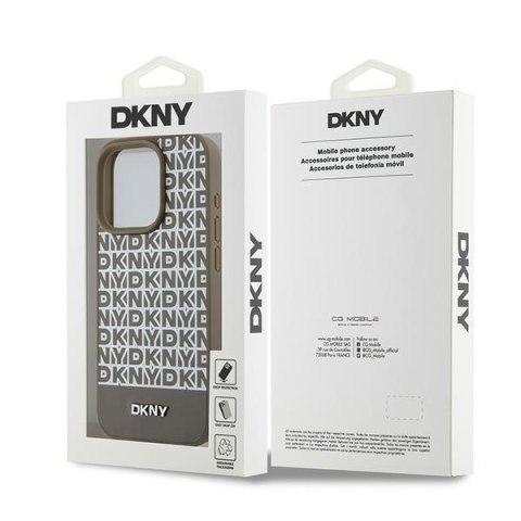 DKNY nakładka do iPhone 15 Pro Max 6,7" DKHMP15XPSOSPW czarna HC Magsafe pu repeat pattern w bottom stripe