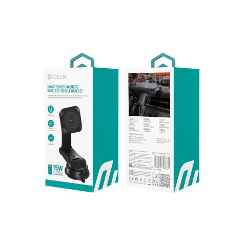 Devia uchwyt samochodowy EA473 magnetyczny z ładowaniem bezprzewodowym indukcyjnym czarny 15W z przyssawką