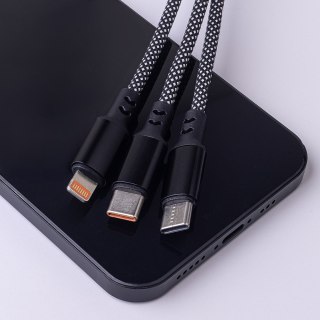Maxlife kabel ALLin1 USB + USB-C - Lightning + 2x USB-C 1,0 m 66W czarny