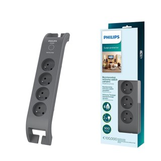 Listwa zasilająca antyprzepięciowa PHILIPS przedłużacz sieciowy 4 gniazda 2m 10A czarna