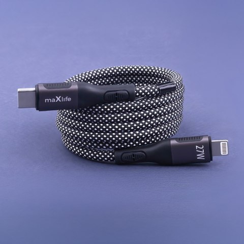 Maxlife kabel magnetyczny MXUC-11 USB-C - Lightning 1,0 m 27W czarny nylonowy