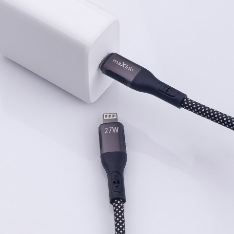 Maxlife kabel magnetyczny MXUC-11 USB-C - Lightning 1,0 m 27W czarny nylonowy