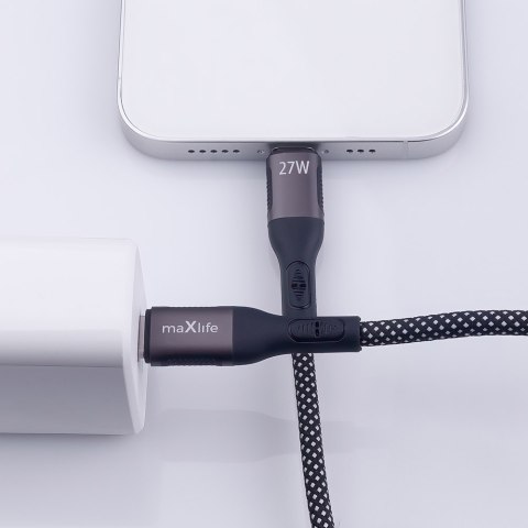 Maxlife kabel magnetyczny MXUC-11 USB-C - Lightning 1,0 m 27W czarny nylonowy