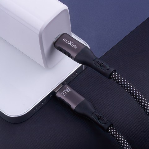 Maxlife kabel magnetyczny MXUC-11 USB-C - Lightning 1,0 m 27W czarny nylonowy