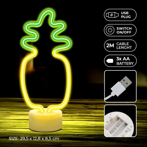 Neon na podstawce LED ANANAS pomarańczowo zielony USB-C FSC-12 Forever Light