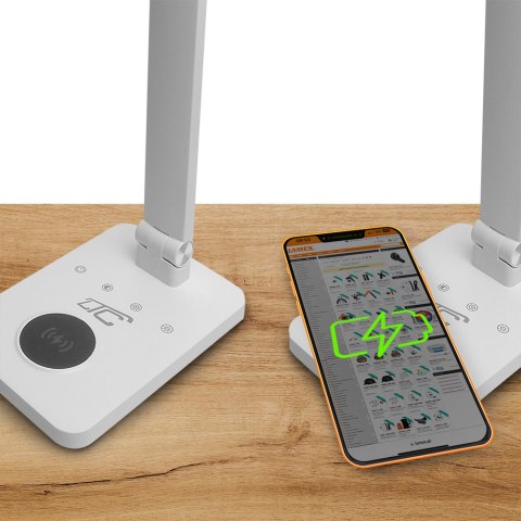 Lampka biurkowa LED 10W, 3000/4500/6000K, ładowanie indukcyjne, dotykowa, ściemniacz, biała, LTC